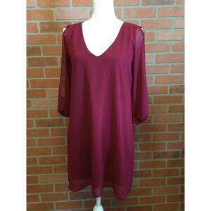 Lulu's Shifting Dears Long Sleeve Shift Dress Cold Shoulder Scoop Neckline Small